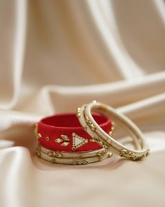 4-Pcs Silk Kundan Churi Bangle Set – Red Bridal Designer Bangles